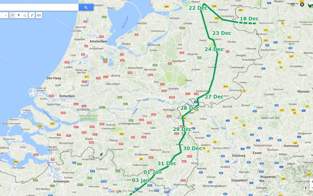 Looproute door Nederland van gezenderde wilde wolf