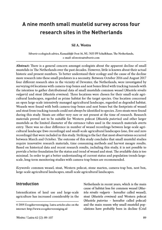 A nine month small mustelid survey across four research sites in the Netherlands | Lutra 62 (2): 89-107