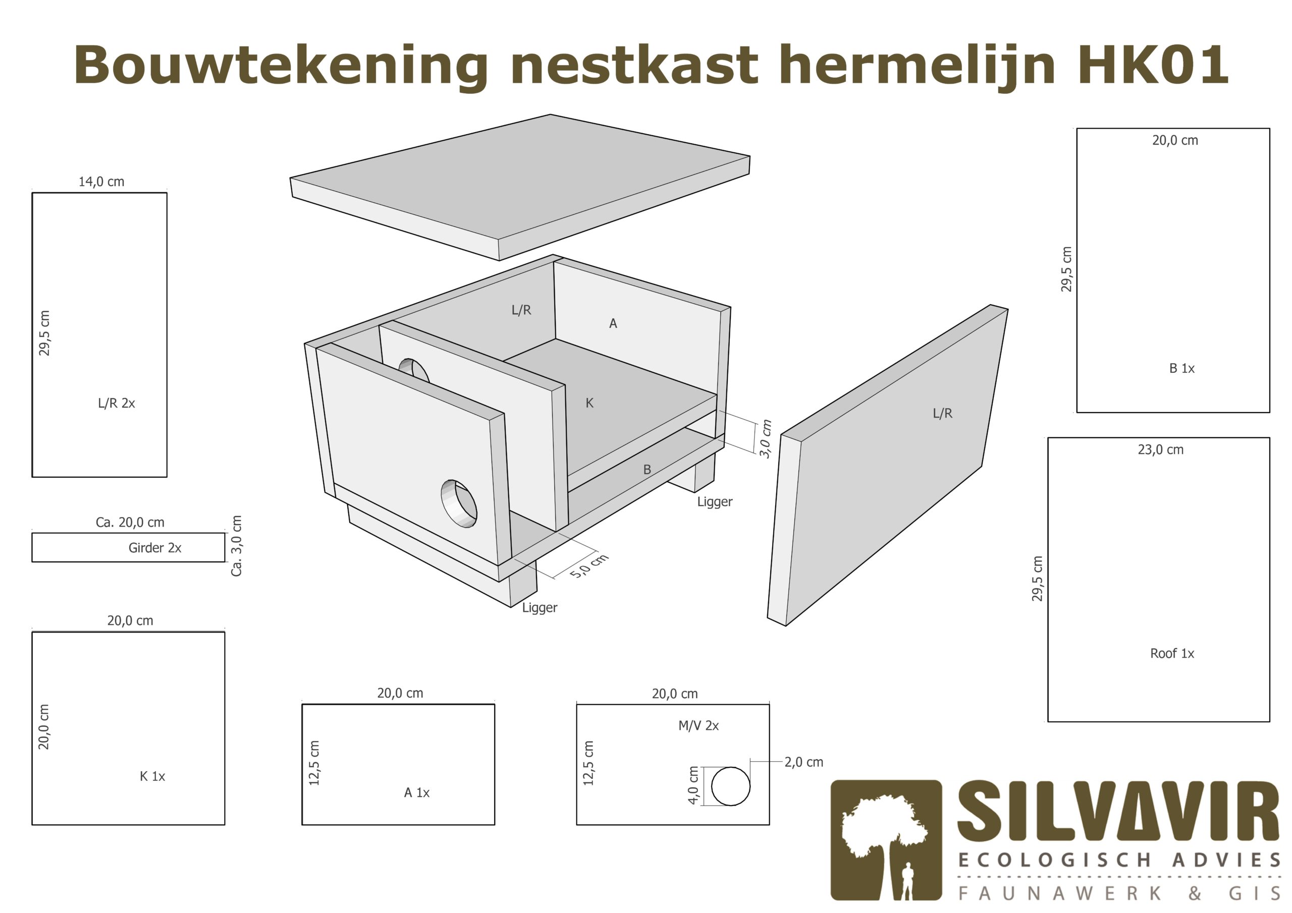Bouwtekening nestkast hermelijn HK01