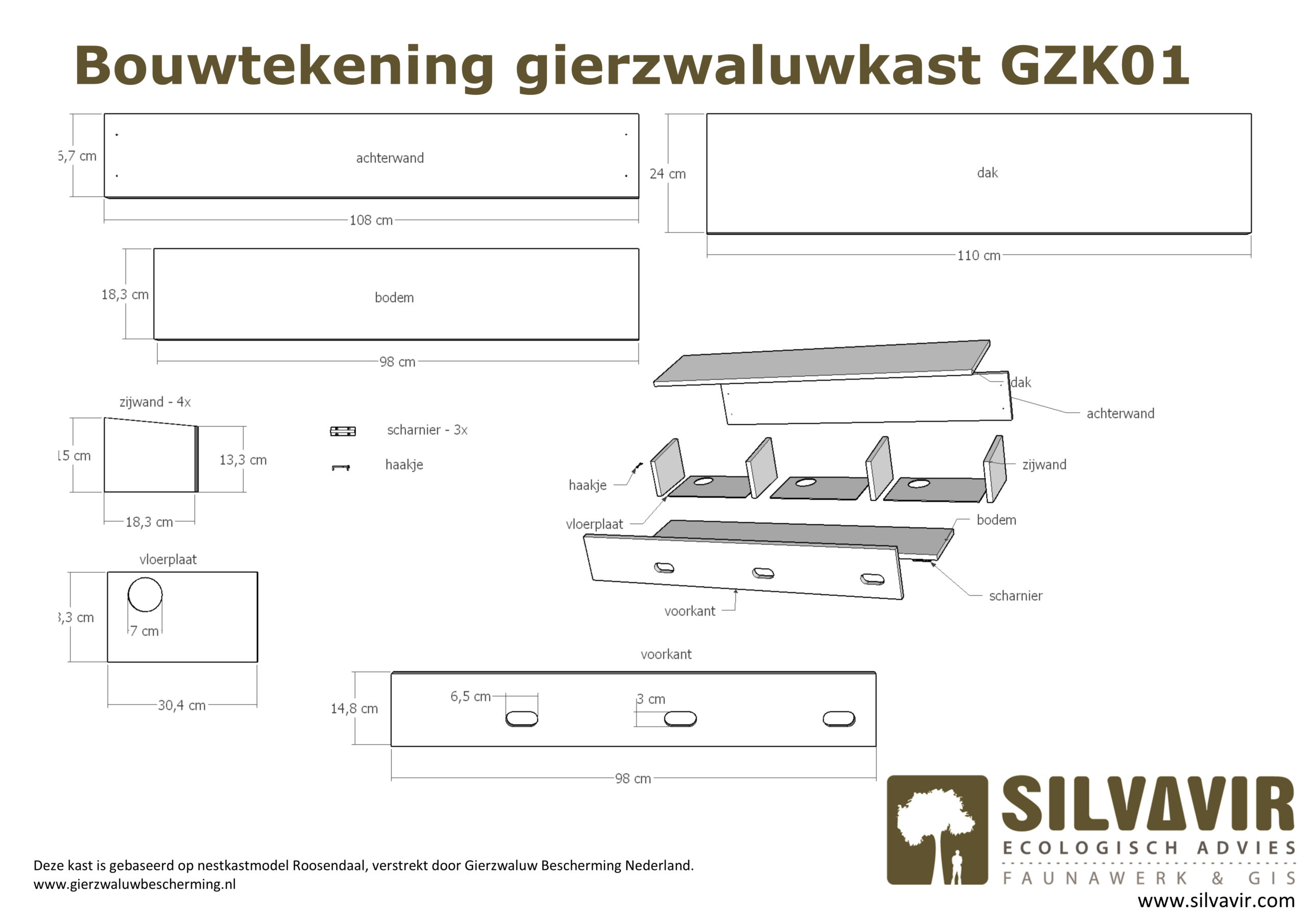 Bouwtekening gierzwaluwkast GZK01